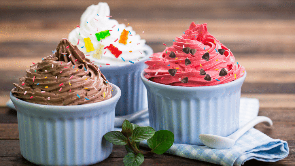 Amazing Frozen Yogurt Full of Love and Happy Moments Different frozen yogurts flavors with toppings